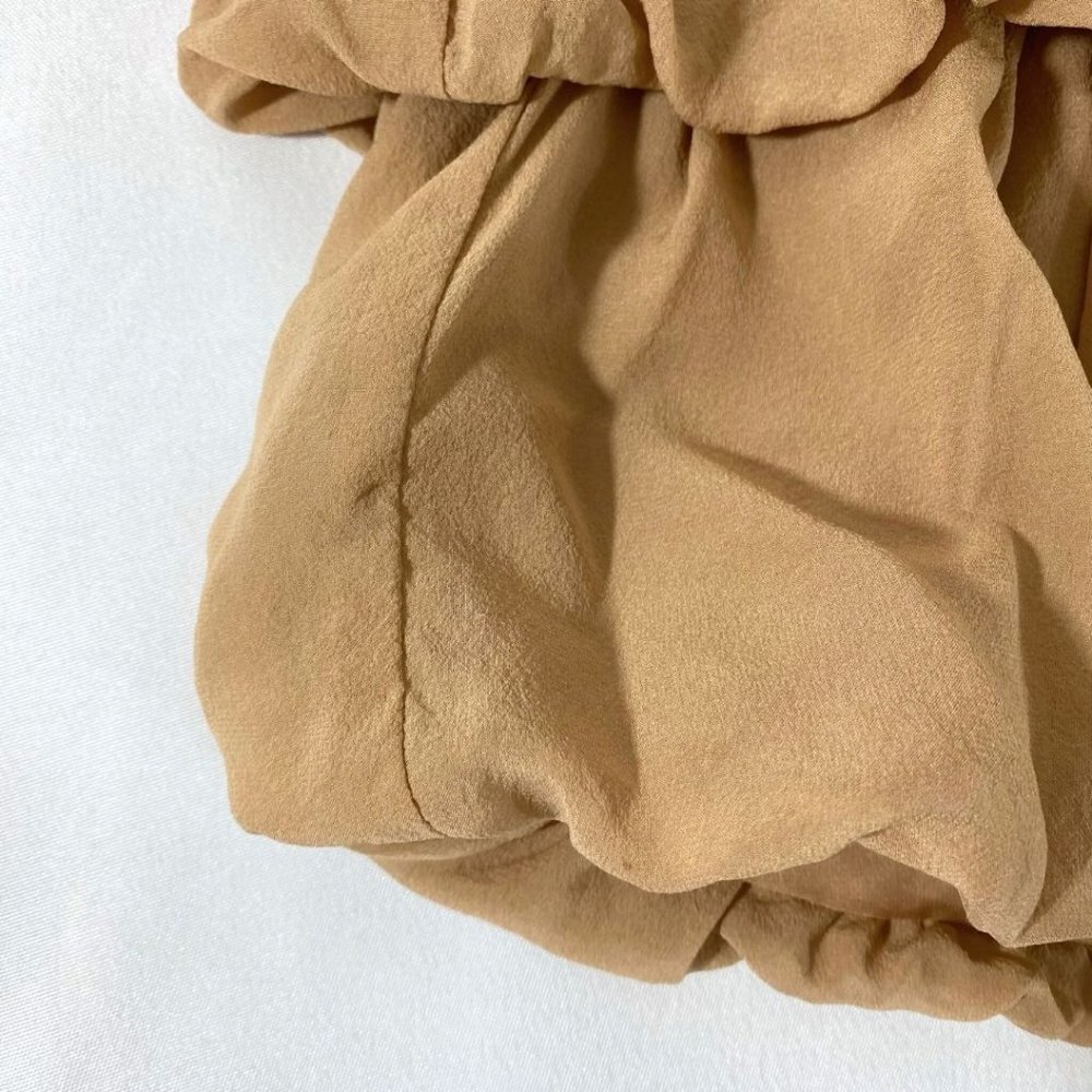 NWT ZARA BEIGE NUDE 100% SILK PUFFY LAYERED MINI SLEEVELESS DRESS - XS - Picture 8 of 9